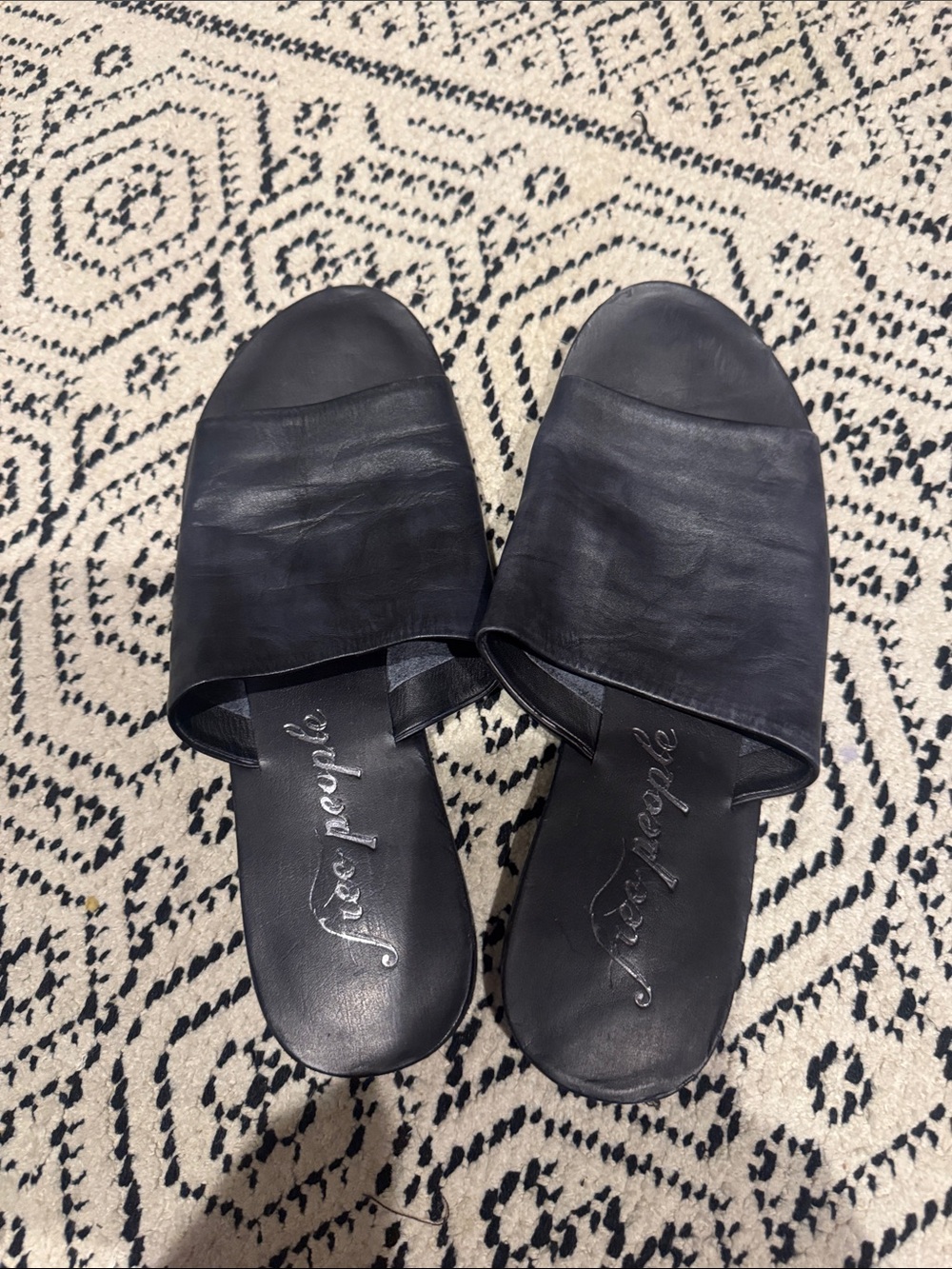 Free People Black Leather Slide Mules